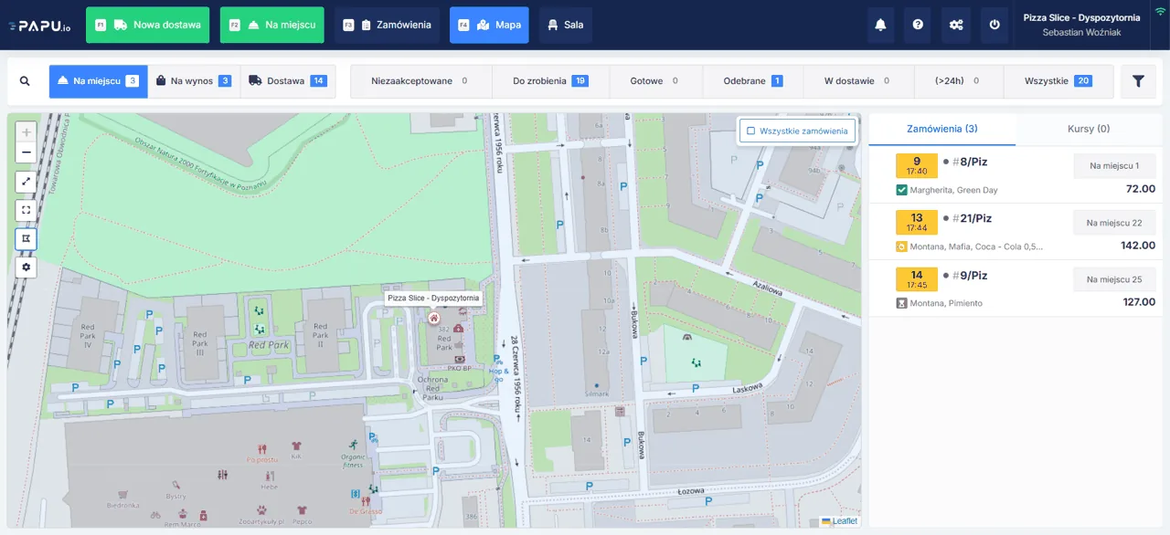Mapa dostaw i lista zamówień w PAPU.io z czasem do wydania